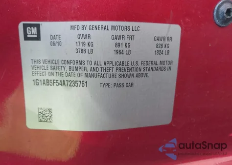 2010 Chevrolet Cobalt Ls from USA, damaged, VIN 1G1AB5F54A7235761